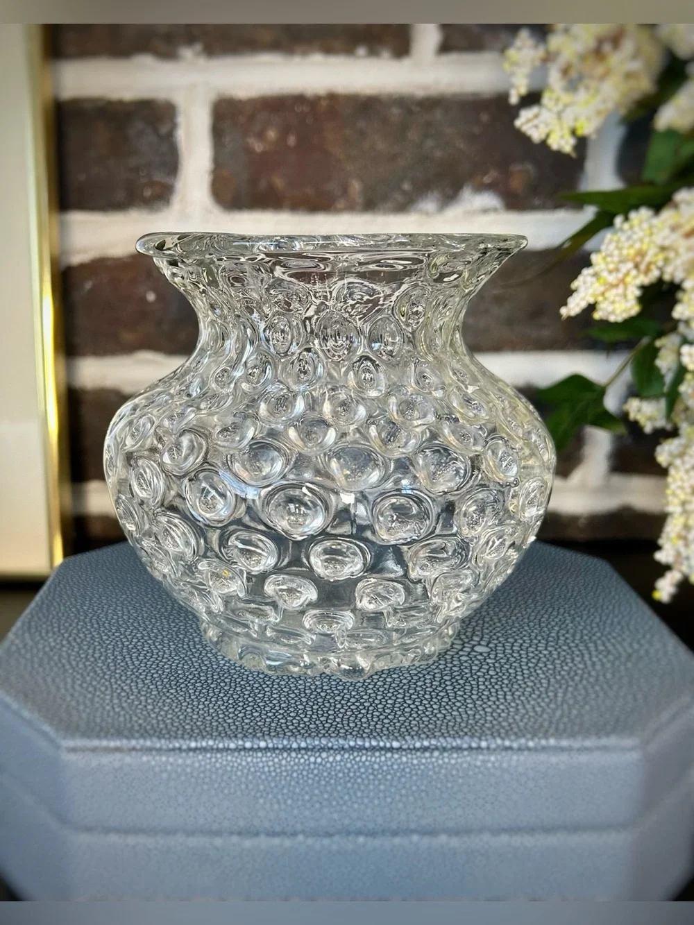 Vintage Thumbprint Glass Vase | Textured Bubble Optic Pressed Glass Decor